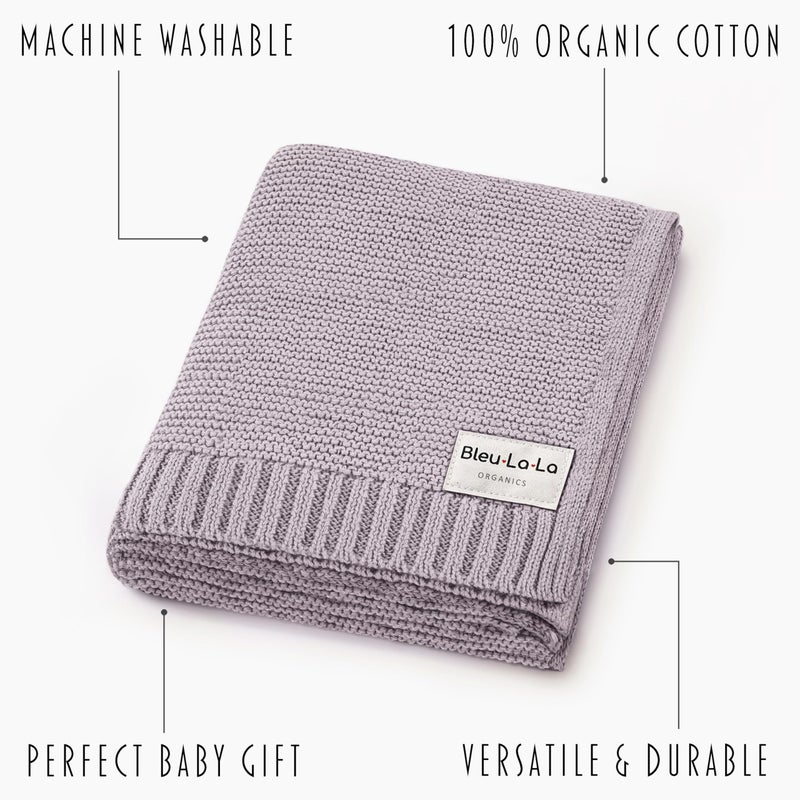 Bleu La La Heritage Knit Organic Swaddle Blanket for Girls - 100% Soft Luxury Cotton Knit Receving Swaddler - Warm Cozy Swaddling Blanket for Newborns Infants & Toddler (0-2Yrs - Dreamy Lilac) - Image 3